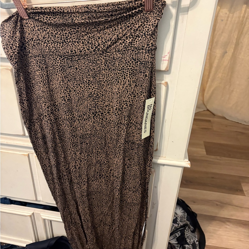 No Boundaries Tan and Black Leopard Print Maxi Skirt